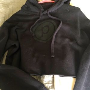 Pure Barre circle P black crop hoodie. Size Small.